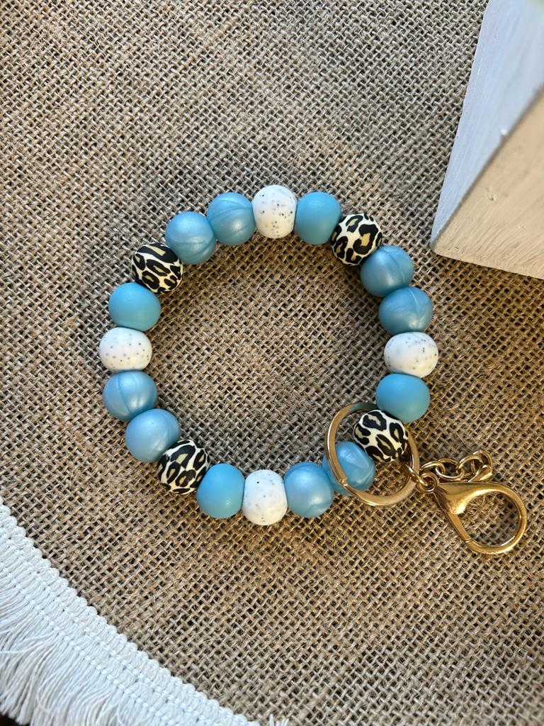 Blue Leopard Wristlet
