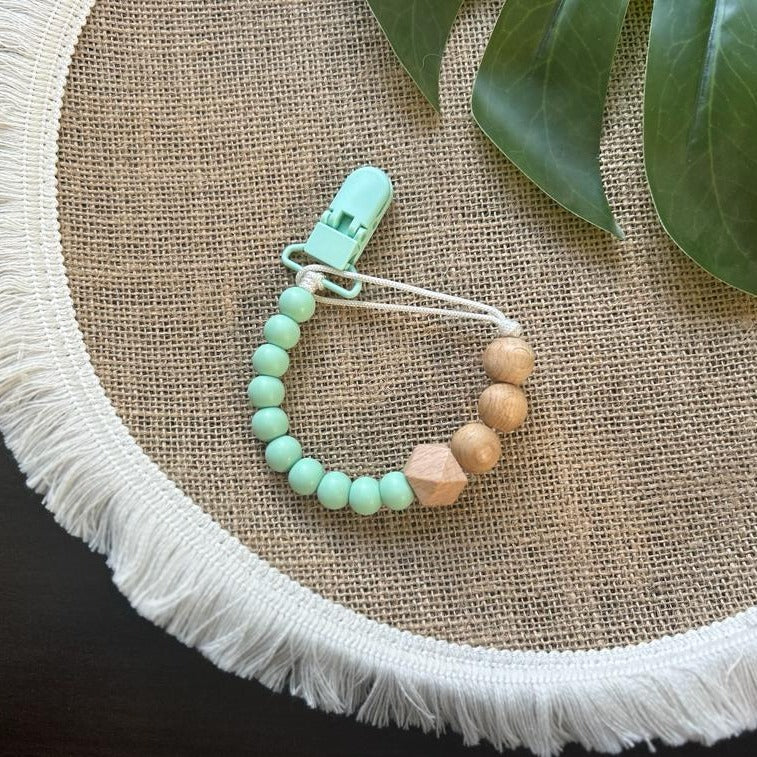 Minty Wood Dummy Clip & Teether