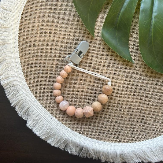 Peachy Wood Dummy Clip & Teether