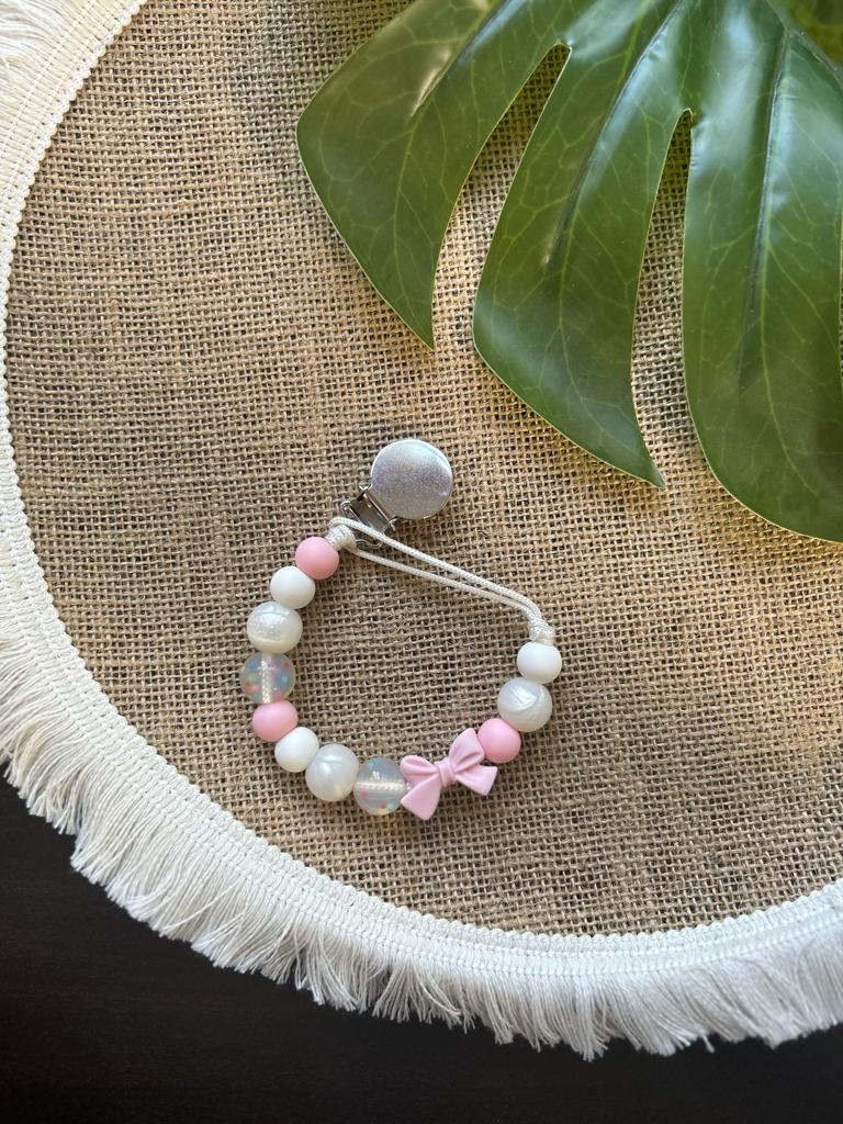 Confetti Pink Bow Dummy Clip & Teether