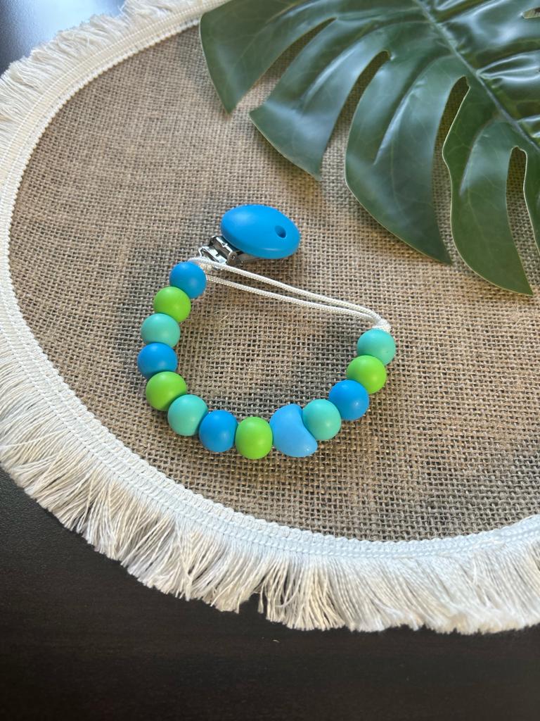 Blue & Green Heart Dummy Clip & Teether