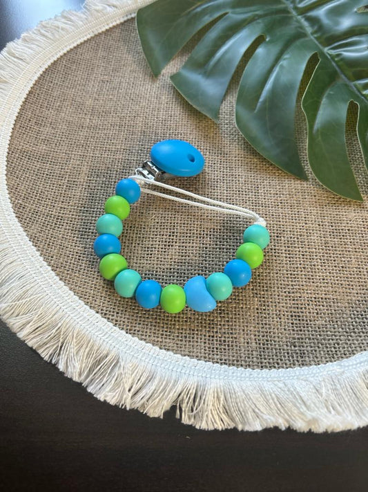 Blue & Green Heart Dummy Clip & Teether