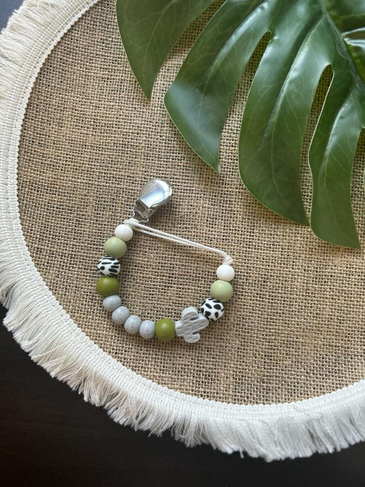 Green Cactus & Cow Dummy Clip & Teether