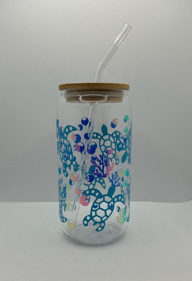 Under The Sea Turtle Glass Libbey Tumbler Cup