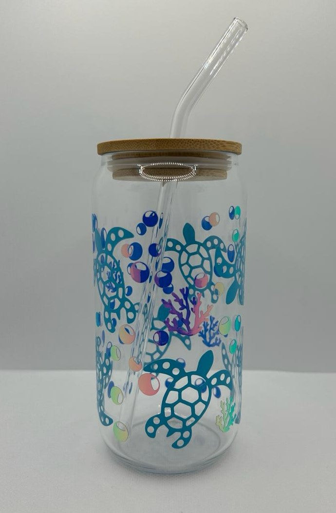 Under The Sea Turtle Glass Libbey Tumbler Cup