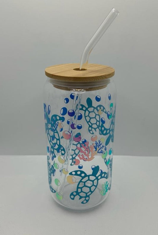 Under The Sea Turtle Glass Libbey Tumbler Cup