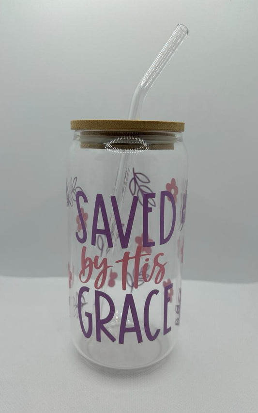 Saved by His Grace Glass Libbey Tumbler Cup