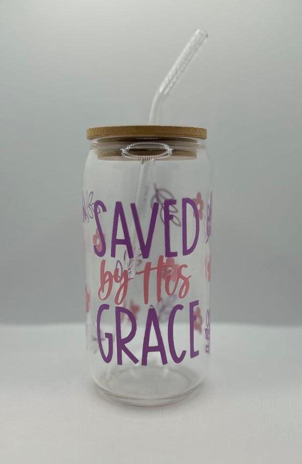 Saved by His Grace Glass Libbey Tumbler Cup