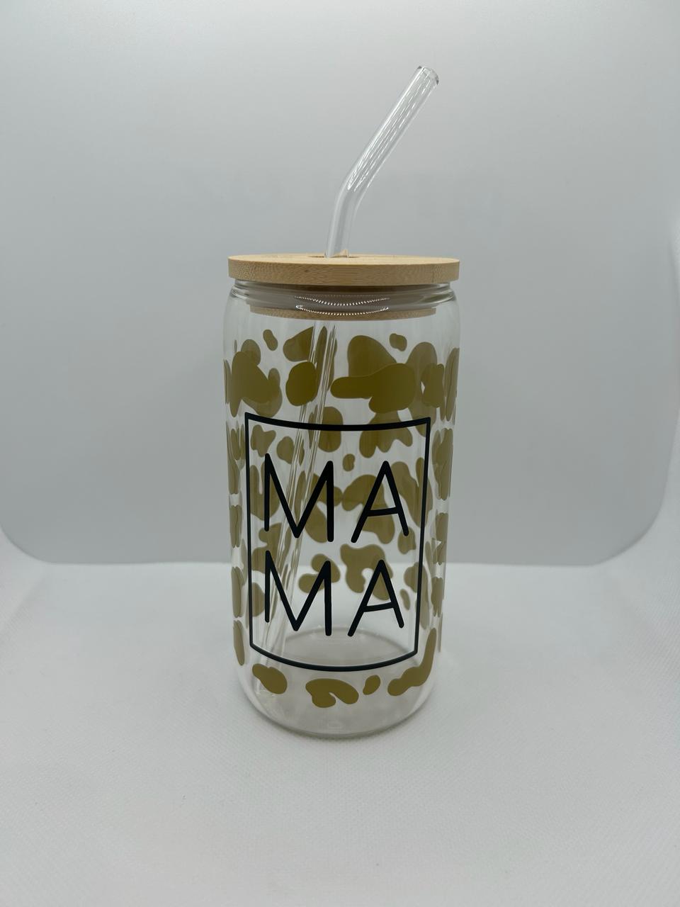 Mama Leopard Print Glass Libbey Tumbler Cup