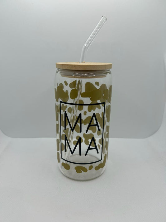 Mama Leopard Print Glass Libbey Tumbler Cup