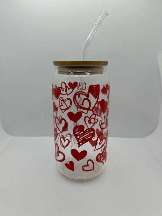 Valentines Hearts Glass Libbey Tumbler Cup