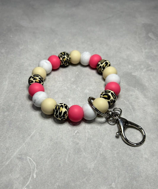 Hot Pink Leopard Wristlet Keychain 15mm