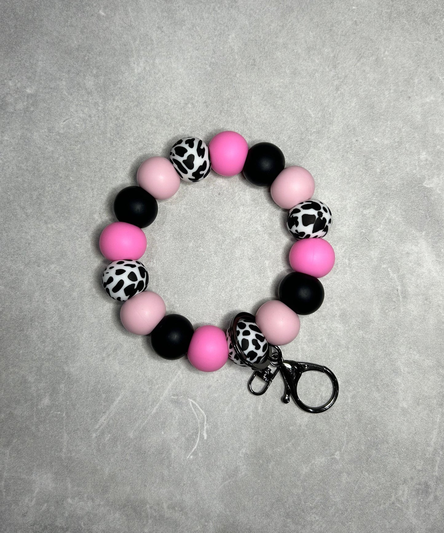 Pink & Black Cow Wristlet Keychain 19mm