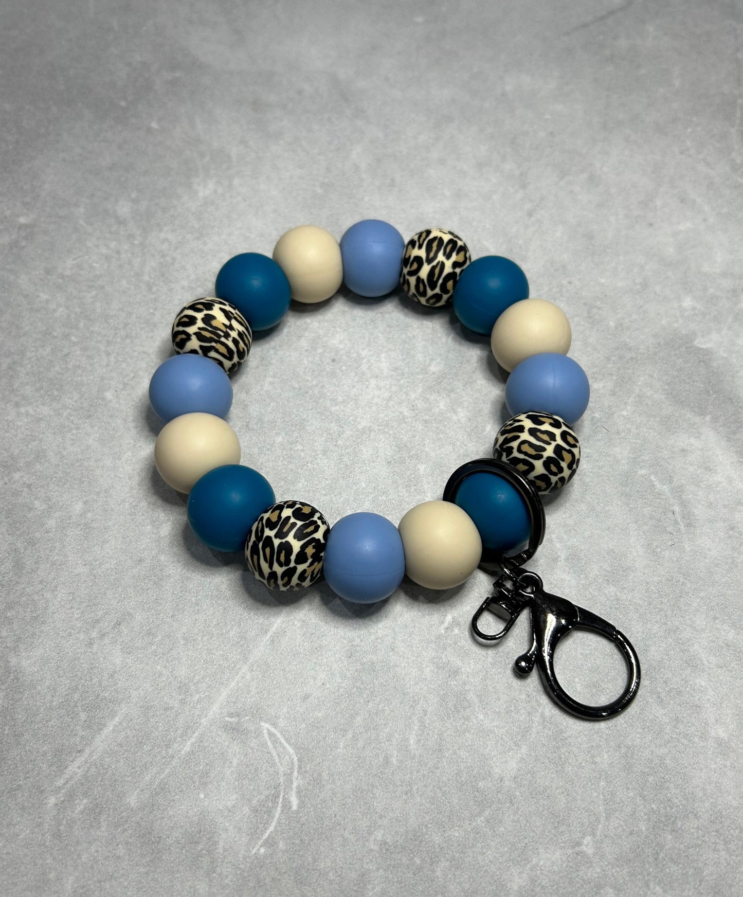 Blue Leopard Wristlet Keychain 19mm