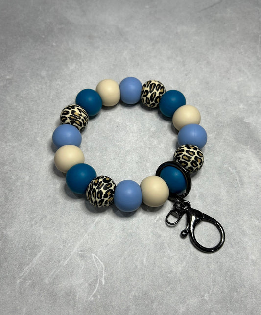 Blue Leopard Wristlet Keychain 19mm