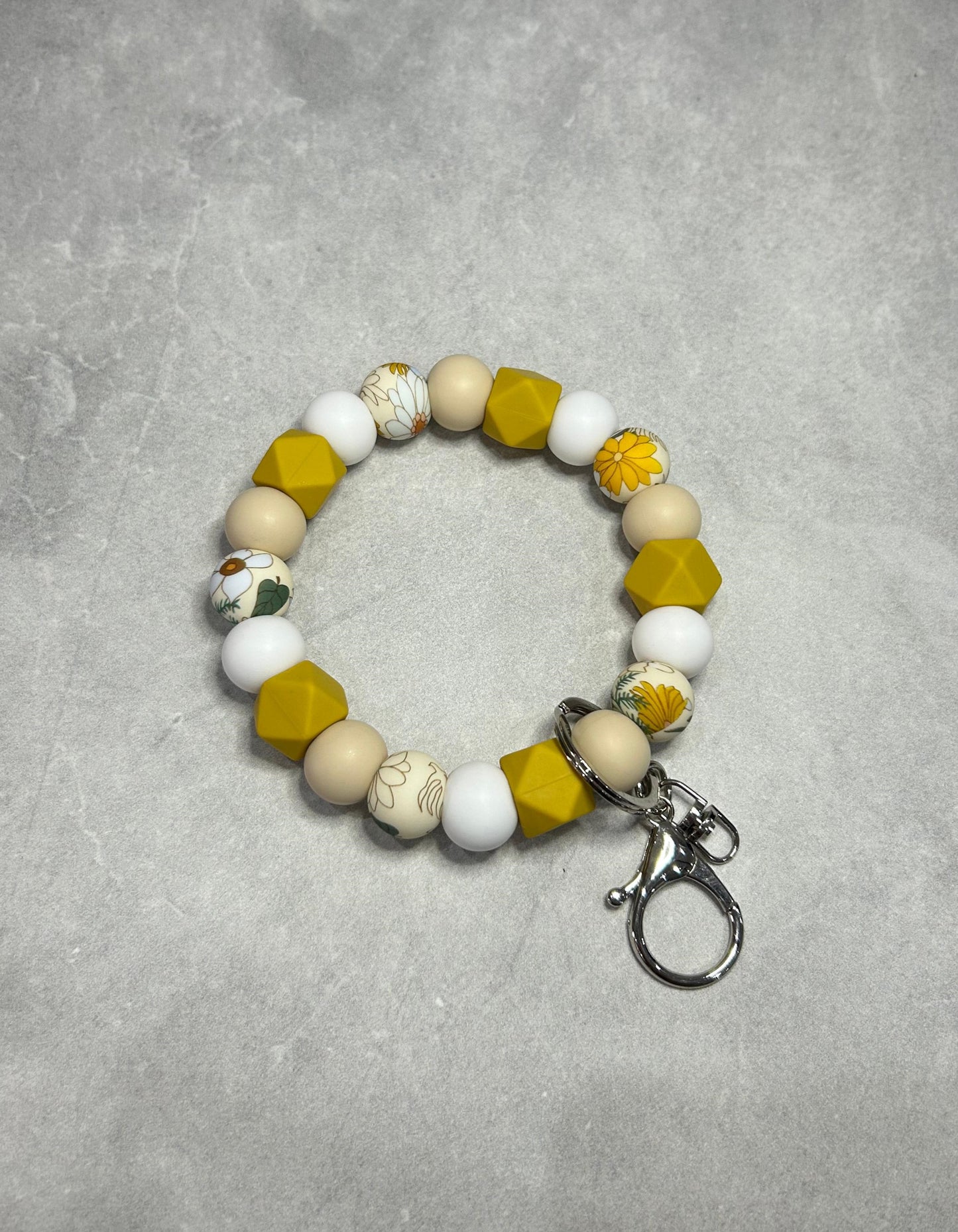 Mustard Floral Wristlet Keychain 15mm