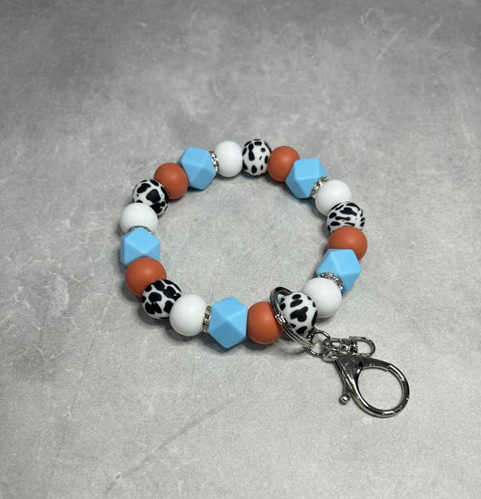 Blue Peru Cow Wristlet Keychain 15mm